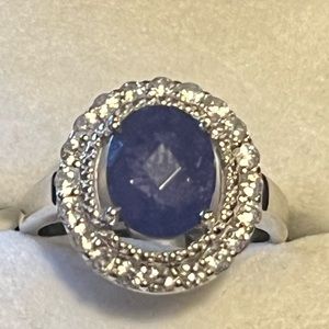 3CT Oval Simulated Blue Sapphire Double Halo Ring White Gold Plated Size 8